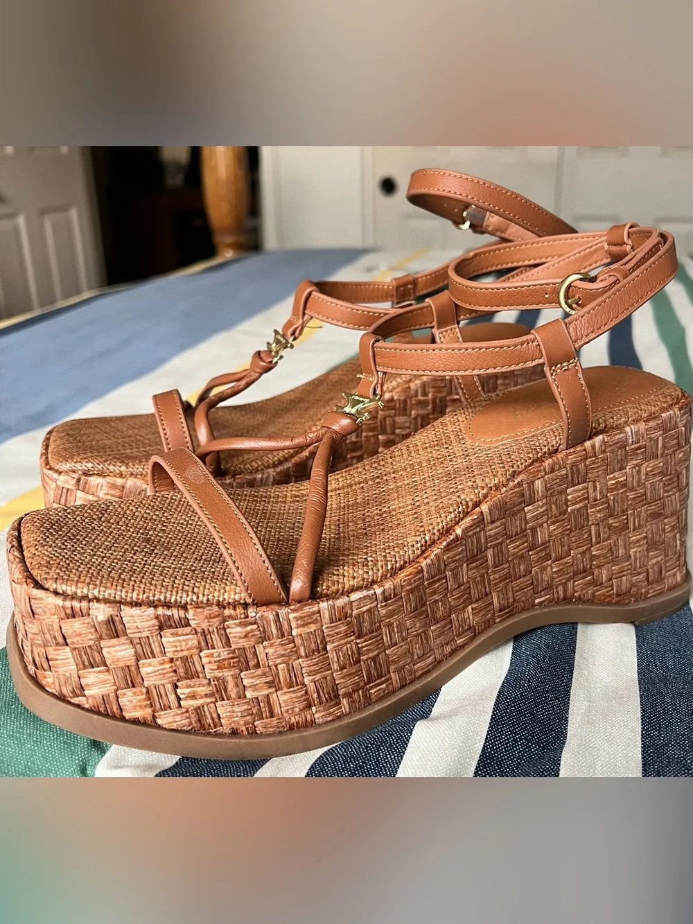 Circus by Sam Edelman Tan Woven Platform Ankle-Strap Sandals